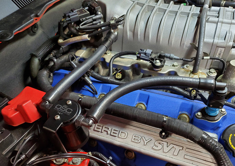 J&L 07-14 Ford Mustang GT500 Oil Separator 3.0 Passenger Side (Remote Mount) - Black Anodized Oil Separators J&L