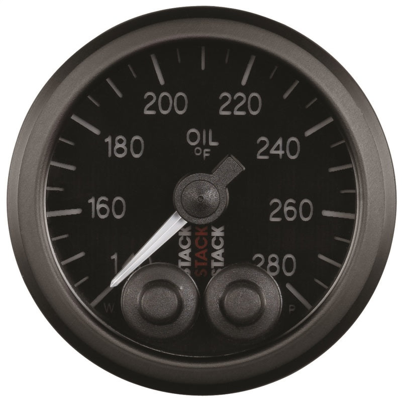 Autometer Stack Instruments 52mm 140-280 Deg F 1/8in NPTF Male Pro Control Oil Temp Gauge - Black Gauges AutoMeter