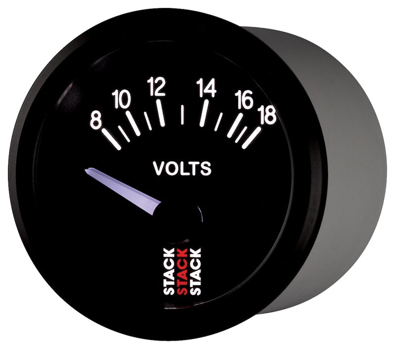Autometer Stack Instruments 52mm 8-18V Electric Battery Voltage Gauge - Black Gauges AutoMeter