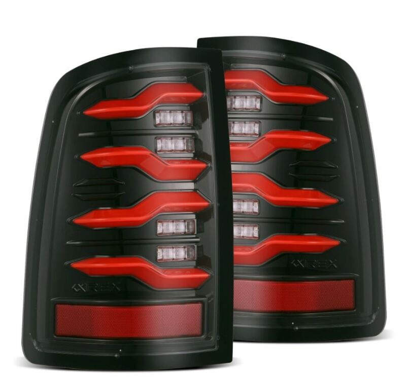 AlphaRex 09-18 Dodge RAM LUXX-Series LED Taillights Black Red w/Actv Light & SS Tail Lights AlphaRex
