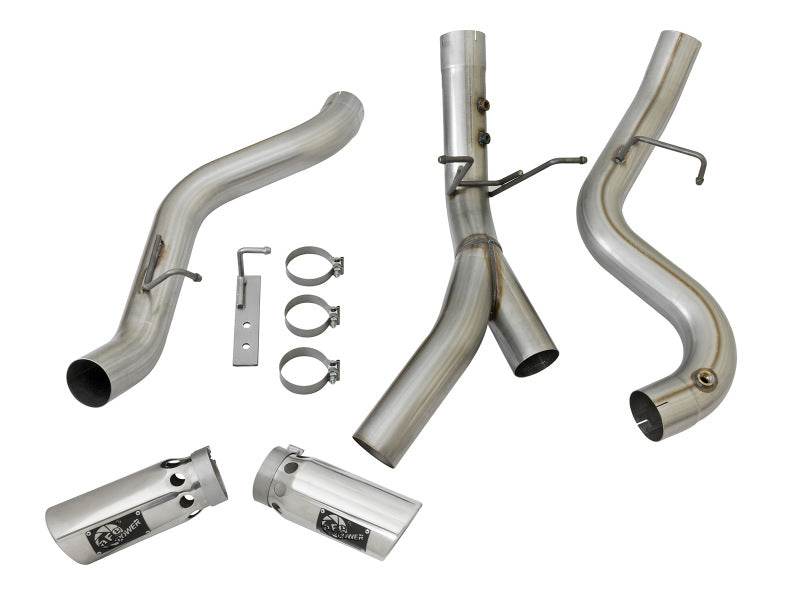 aFe Large Bore-HD 4in 409-SS DPF-Back Exhaust w/Dual Polished Tips 2017 GM Duramax V8-6.6L (td) L5P DPF Back aFe