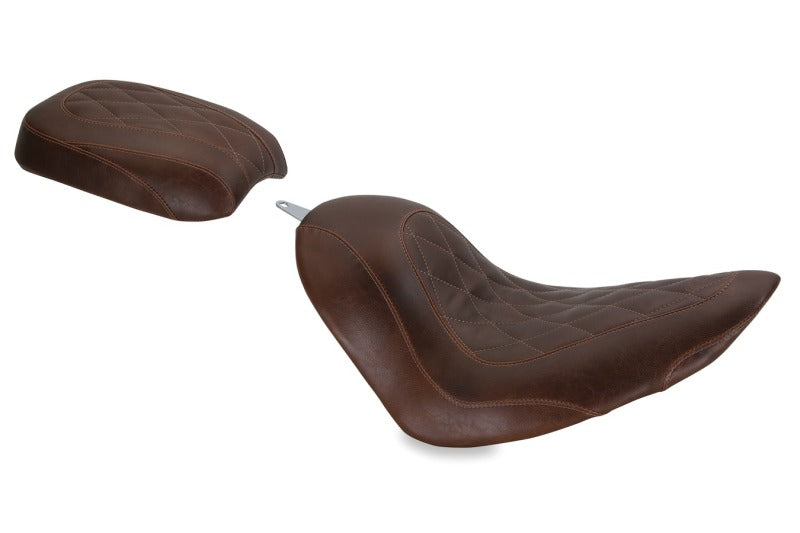 Mustang 06-17 Harley Softail Wide Tire (200mm) Tripper Solo Seat Diamond Stitch - Distressed Brown Solo Motorcycle Seats Mustang Motorcycle