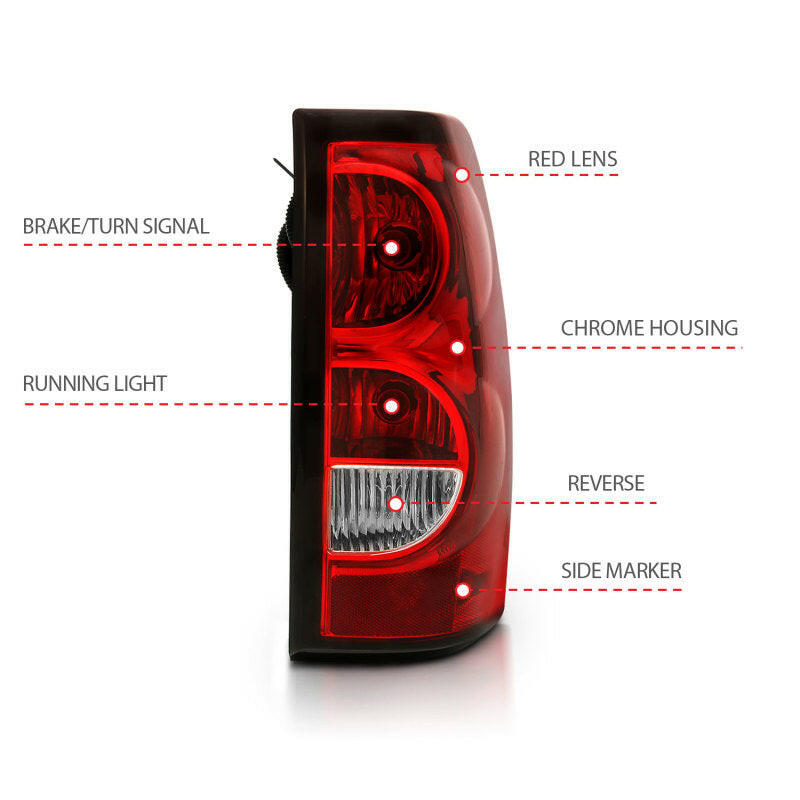 ANZO 2004-2007 Chevy Silverado Taillight Red/Clear Lens w/Black Trim (OE Replacement) Tail Lights ANZO