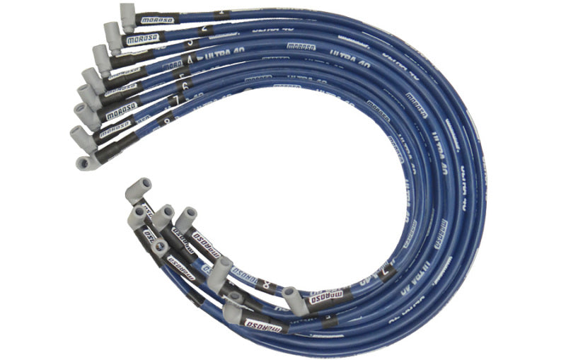 Moroso Chevrolet Big Block Ignition Wire Set - Ultra 40 - Sleeved - HEI - 90 Degree - Blue Spark Plug Wire Sets Moroso