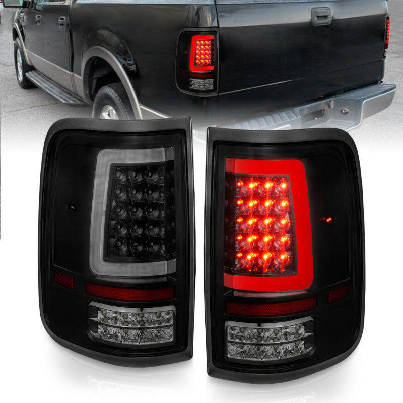 ANZO 2004-2006 Ford F-150 LED Tail Lights w/ Light Bar Black Housing Smoke Lens Tail Lights ANZO