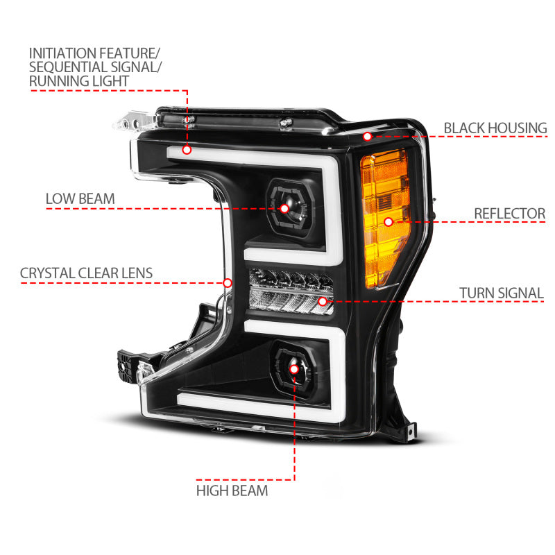 ANZO 20-22 Ford Super Duty (Halogen) Z-Series Full LED Proj Headlights SeqSig - Driver Side ONLY Headlights ANZO