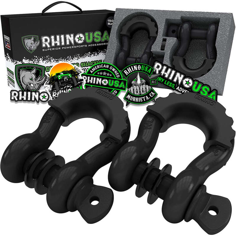 Rhino USA 3/4In D-Ring Shackle Set, Pack Of 2 (Black) Shackle Kits Rhino USA