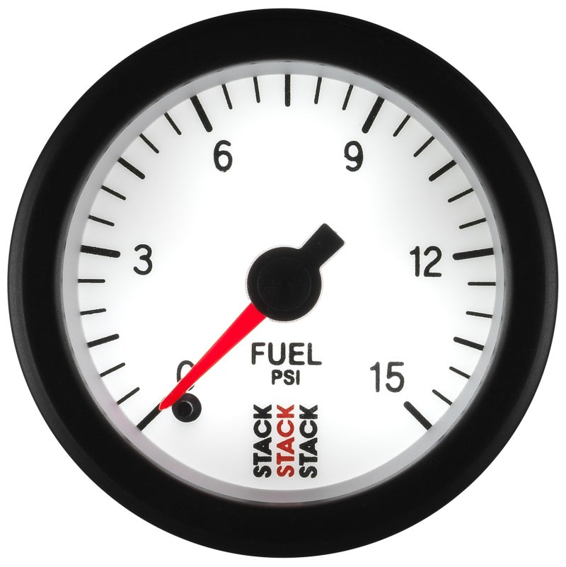 Autometer Stack 52mm 0-15 PSI 1/8in NPTF Male Pro Stepper Motor Fuel Pressure Gauge - White Gauges AutoMeter