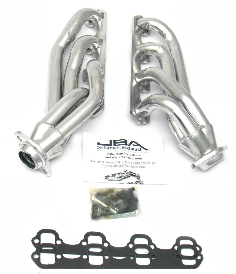 JBA 65-73 Ford Mustang 260-302 SBF 1-5/8in Primary Silver Ctd Mid Length Header Headers & Manifolds JBA
