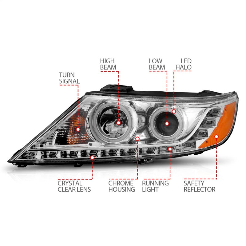 ANZO 2011-2013 Kia Sorento Projector Headlights w/ Halo Chrome (CCFL) Headlights ANZO
