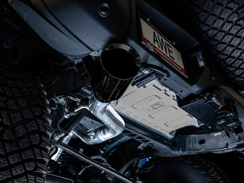 AWE Tuning 2021+ Ford Bronco 0FG Single Rear Exit Exhaust w/Diamond Black Tip & Bash Guard Catback AWE Tuning