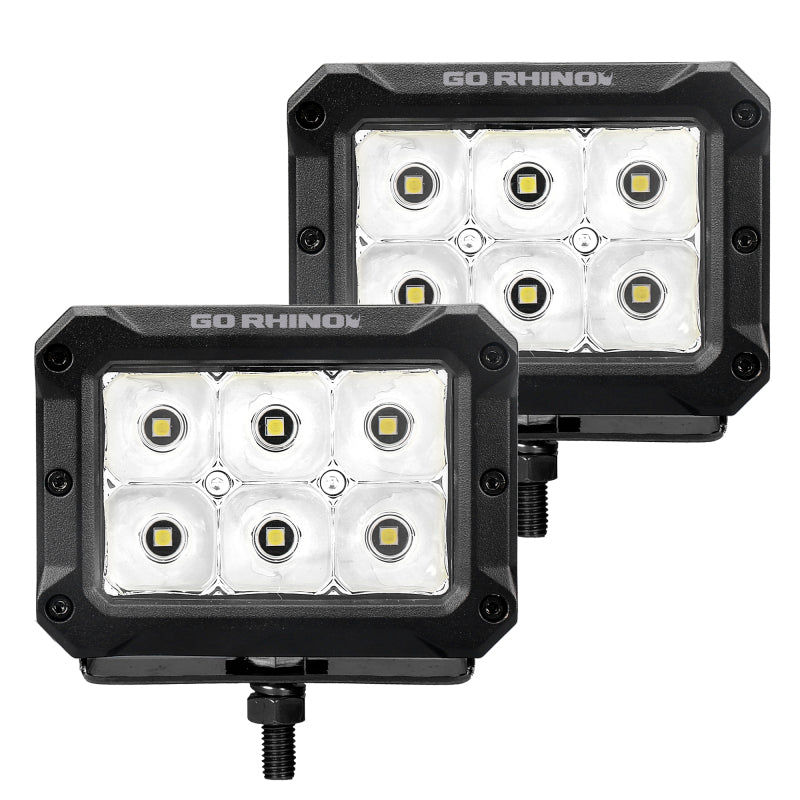Go Rhino Xplor Bright Series Rectangle LED Spot Light Kit (Surface/Thread Stud Mnt) 4x3 - Blk (Pair) Light Bars & Cubes Go Rhino