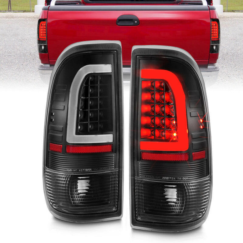 ANZO 1997-2003 Ford F-150 LED Tail Lights w/ Light Bar Black Housing Clear Lens Tail Lights ANZO