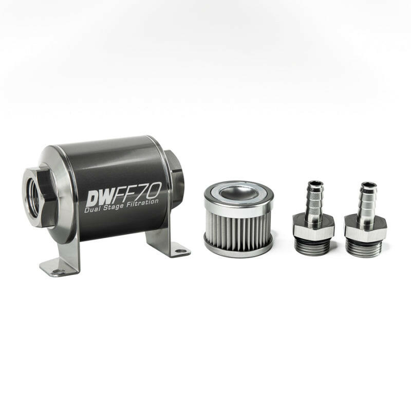 DeatschWerks Stainless Steel 3/8in 10 Micron Universal Inline Fuel Filter Housing Kit (70mm) Fuel Filters DeatschWerks