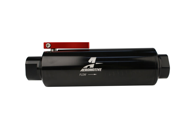 Aeromotive In-Line AN-12 Filter w/Shutoff Valve 100 Micron SS Element - Black Anodize Finish Fuel Filters Aeromotive