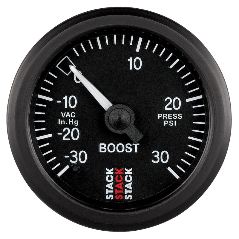 Autometer 52mm Stack Instruments -30INHG to +30PSI Mechanical Boost Gauge - Black Gauges AutoMeter