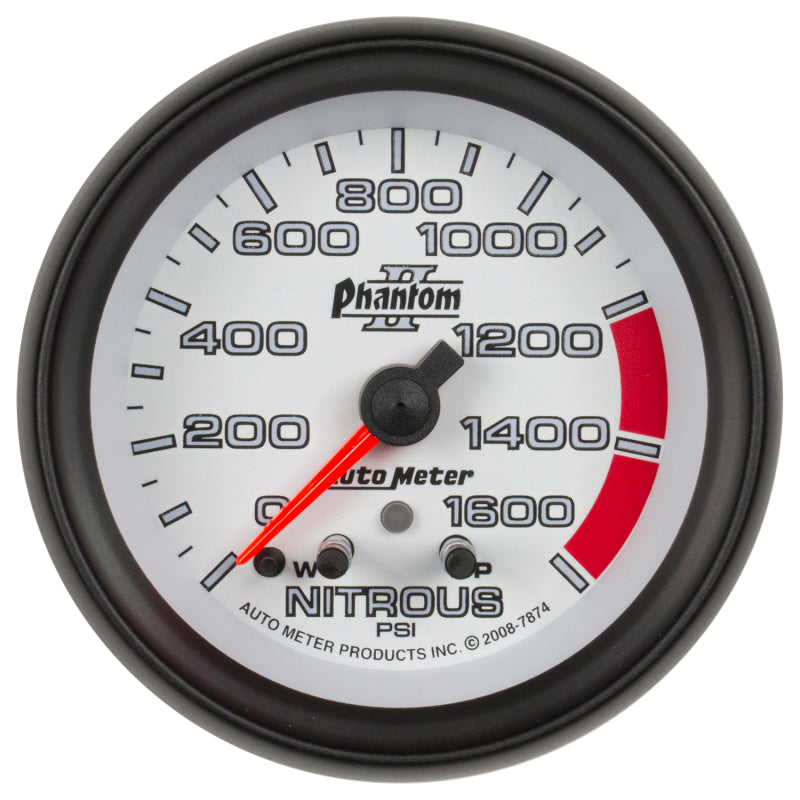 Autometer Phantom II Nitrous Pressure 2 5/8in 1600 psi Stepper Motor Gauge with Peak and Warning Gauges AutoMeter