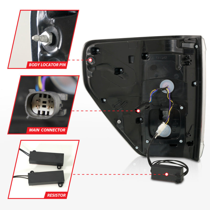 ANZO 21-23 Ford F-150 LED Taillights Seq. Signal w/BLIS Cover - Black (For Factory Halogen ONLY) Tail Lights ANZO