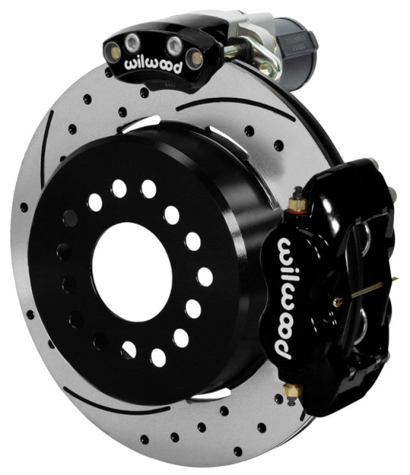 Wilwood Forged Dynalite Rear Electronic Parking Brake Kit - Black Powder Coat Caliper - D/S Rotor Brake Calipers - Perf Wilwood
