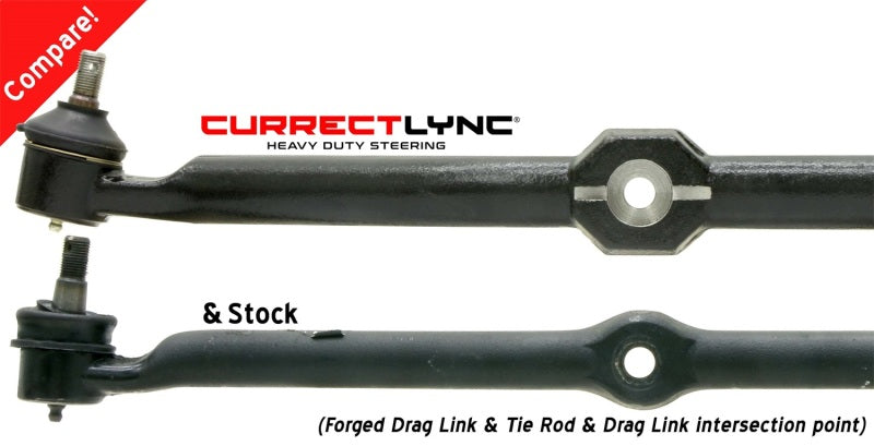 RockJock TJ/LJ/XJ/MJ Currectlync Steering System Bolt-On w/ 1 1/4in Dia. Tie Rod/Forged Drag Link Steering Knuckles & Spindles RockJock