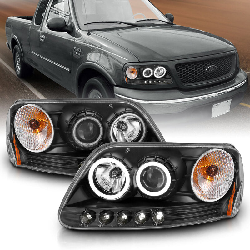 ANZO 1997-2003 Ford F-150 Projector Headlights w/ Halo Black (CCFL) Headlights ANZO
