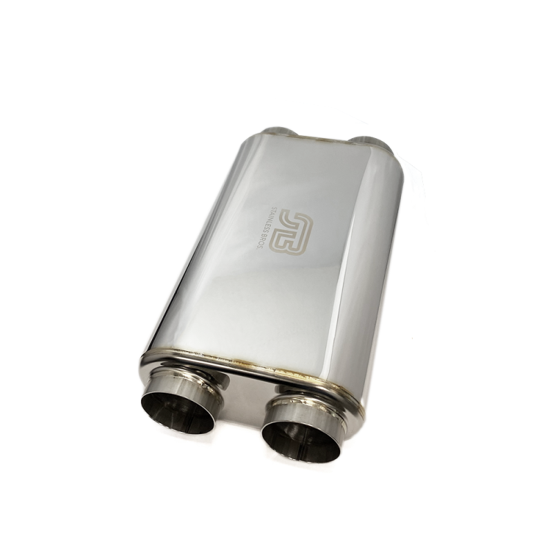 Stainless Bros 3in x 17in OAL SS304 Thin Oval Muffler (3in Dual In / 3in Dual Out) - Polished Muffler Stainless Bros