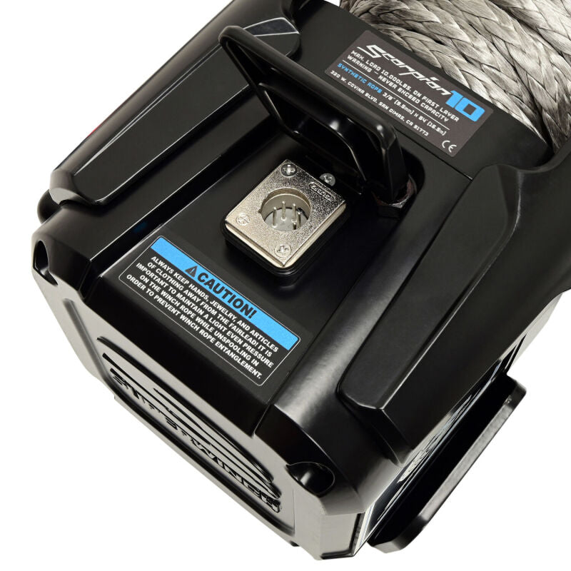 Superwinch 10000 LBS 12V DC 3/8in x 54ft Synthetic Rope Scorpion 10000SR Winch - Black Powdercoat Winches Superwinch