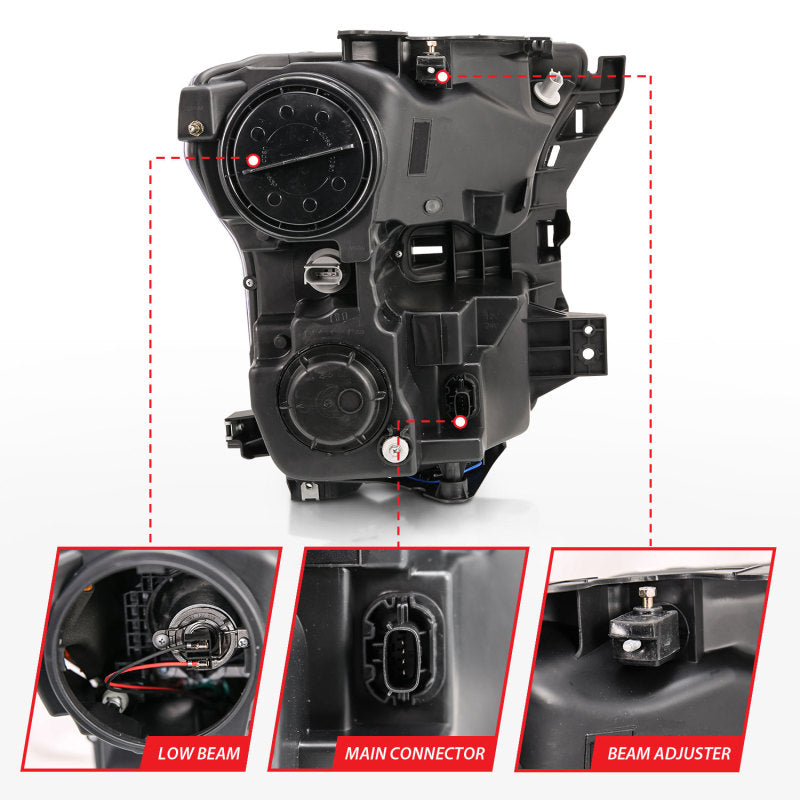 ANZO 15-17 Ford F-150 Proj Headlights w/ Plank Style Design Chrome w/ Amber Sequential Turn Signal Headlights ANZO