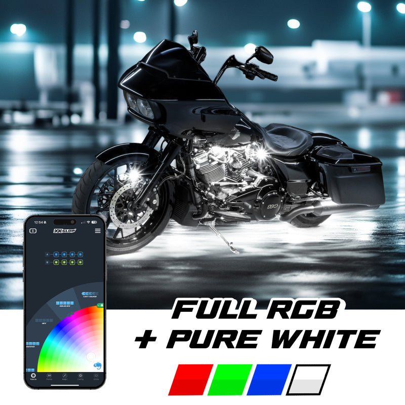 XK Glow XKmax RGBW 16pc addressable Motorcycle Underglow Light Kit Light Accessories and Wiring XKGLOW