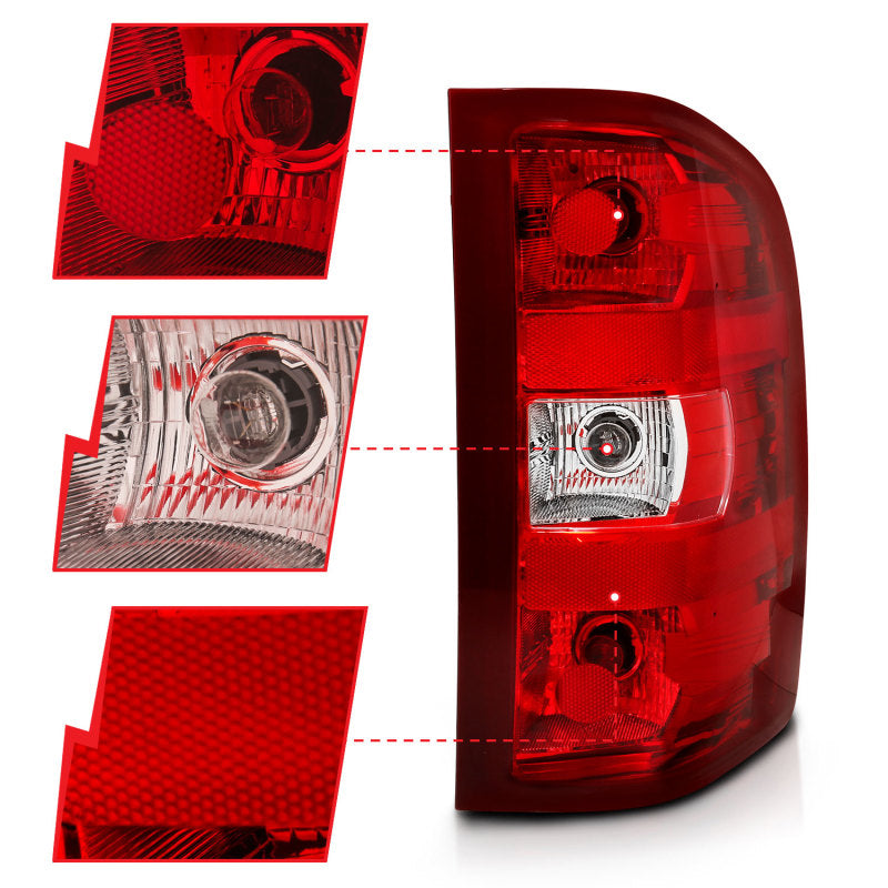 ANZO 2007-2013 Chevy Silverado Taillight Red/Clear Lens (OE Replacement) Tail Lights ANZO