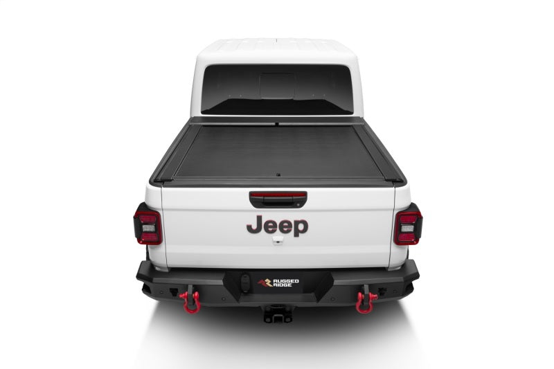 Rugged Ridge 20-22 Jeep Gladiator w/o Trail Rail Sys Armis Tonneau Cover w/Max Track - Tex. Blk Tonneau Covers - Hard Fold Rugged Ridge