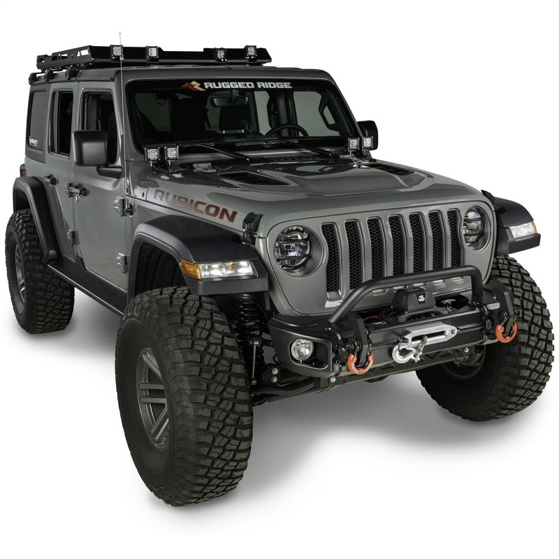 Rugged Ridge 18-20 Jeep Wrangler JL/JT Arcus Front Bumper Set w/ Overrider Bumpers - Steel Rugged Ridge