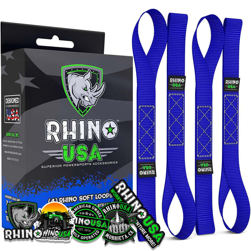 Rhino USA Soft Loops Motorcycle Tie-Down Set 4-Pack Blue Cargo Tie-Downs Rhino USA
