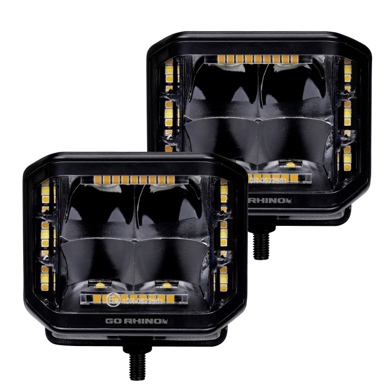 Go Rhino Xplor Blackout Combo Series Cube Sideline LED Spot Lights w/ Amber 4x3 - Blk (Pair) Light Bars & Cubes Go Rhino