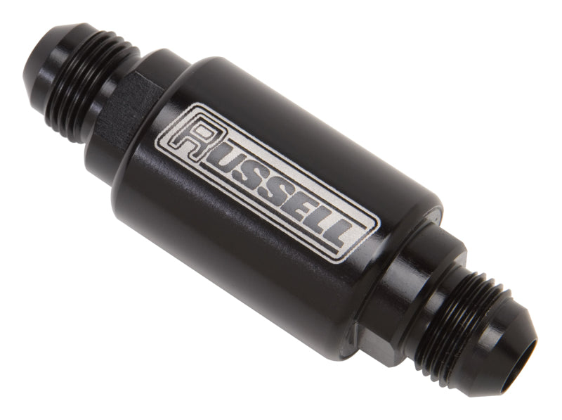 Russell Performance Black Anodized (3in Length 1-1/4in dia. -6 male inlet/outlet) Fuel Filters Russell