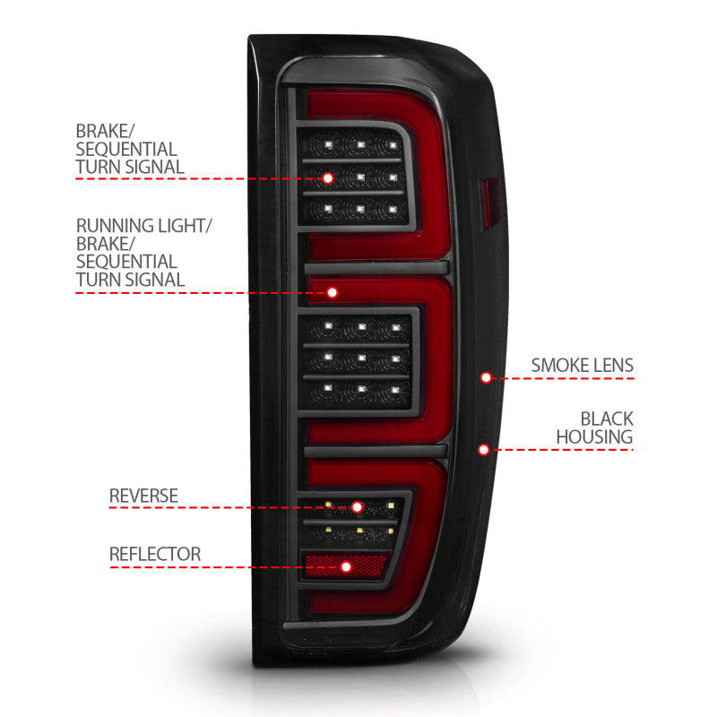 ANZO 19-23 GMC Sierra 1500/2500HD/3500HD Smoke Black Replacement Full LED Bar Tail Light Tail Lights ANZO