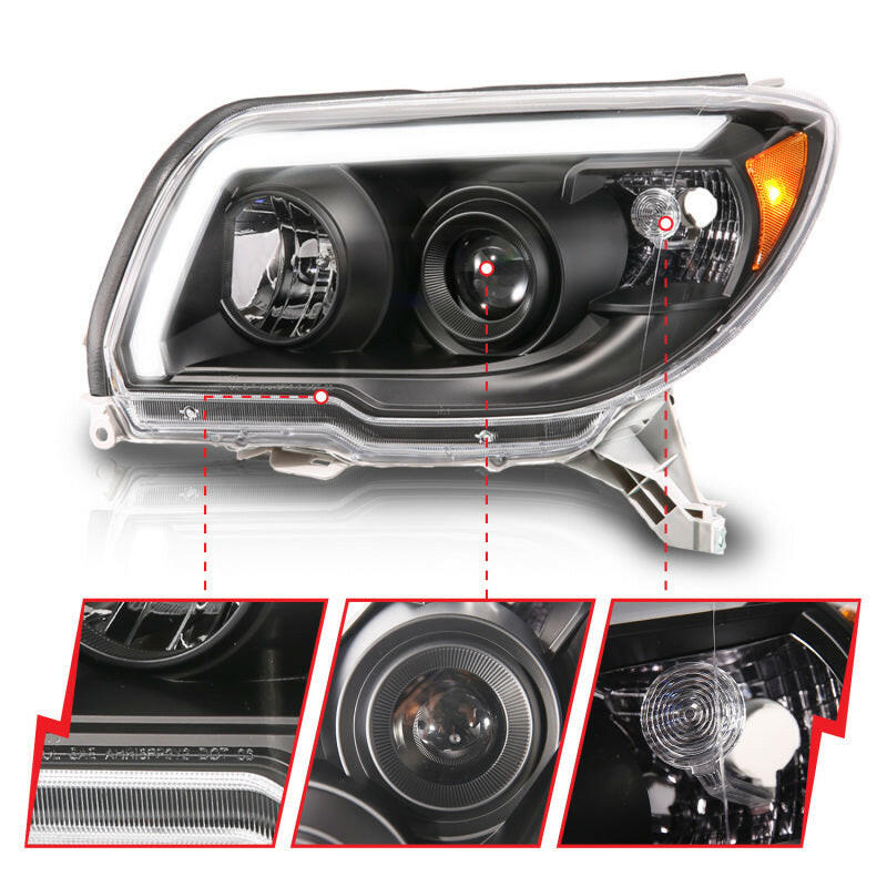 ANZO 06-09 Toyota 4 Runner Projector Headlights Plank Style - Black Headlights ANZO