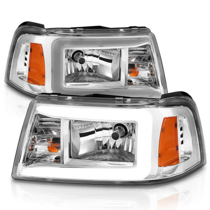 ANZO 2001-2011 Ford Ranger Crystal Headlights w/ Light Bar Chrome Housing Headlights ANZO