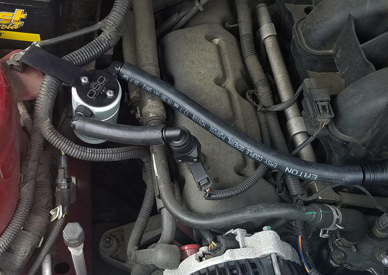 J&L 05-10 Ford Mustang V6 Passenger Side Oil Separator 3.0 - Clear Anodized Oil Separators J&L