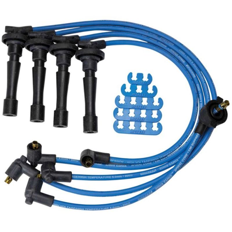 Moroso Custom Ignition Wire Set - Blue Max - Spiral Core - Colored High Temp Wire Separators - Blue Spark Plug Wire Sets Moroso