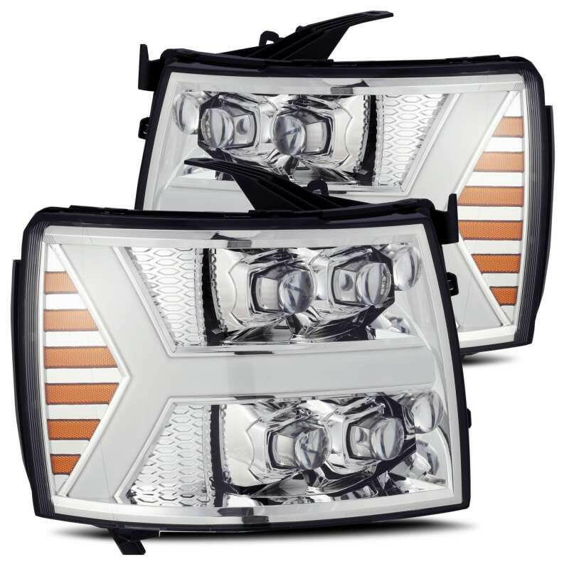AlphaRex 07-13 Chevy 1500HD NOVA LED Proj Headlights Plank Style Chrm w/Activ Light/Seq Signal Headlights AlphaRex