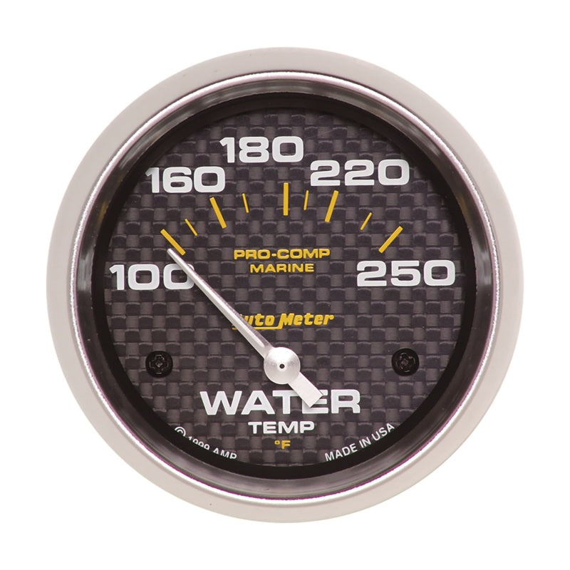 Autometer Marine Carbon Fiber 2-5/8in Electric Water Temperature Gauge 100-250 Deg F Gauges AutoMeter