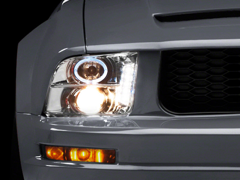 Raxiom 05-09 Ford Mustang Excluding GT500 LED Halo Projector Headlights- Chrome Housing (Clear Lens) Headlights Raxiom