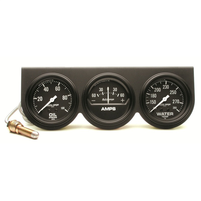 AutoMeter Gauge Console Oilp/Wtmp/Amp 2-5/8in. 100PSI/280 Deg. F/60A Blk Dial Blk Bzl Ag Gauges AutoMeter