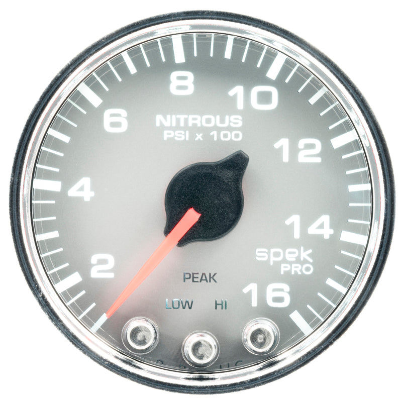 Autometer Spek-Pro Gauge Nitrous Press 2 1/16in 1600psi Stepper Motor W/Peak & Warn Slvr/Chrm Gauges AutoMeter