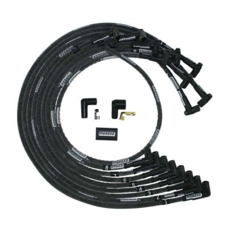 Moroso Small Block Chevy Under Header HEI 90 Sleeved Degree Mag Tune Ignition Wire Set - Black Spark Plug Wire Sets Moroso