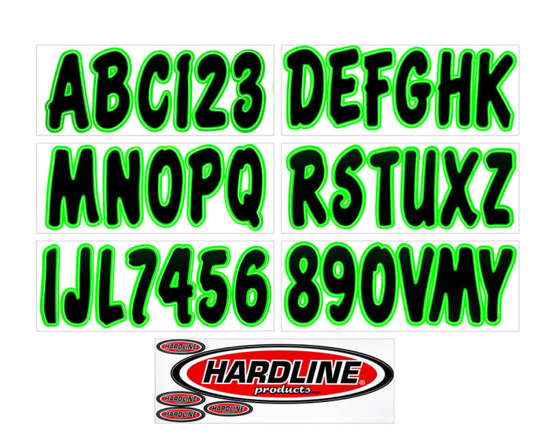 Hardline Boat Lettering Registration Kit 3 in. - 200 Black/Kiwi Green Stickers/Decals/Banners Hardline