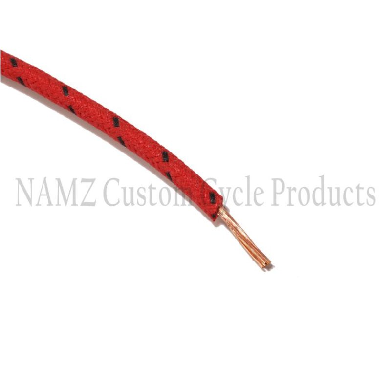 NAMZ OEM Color Cloth-Braided Wire 25ft. Pack 16g - Red w/Black Tracer Wire Loom NAMZ