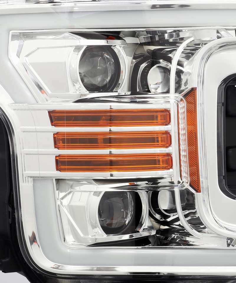 AlphaRex 18-19 Ford F-150 PRO-Series Projector Headlights Plank Style Chrm w/Activ Light/Seq Signal Headlights AlphaRex