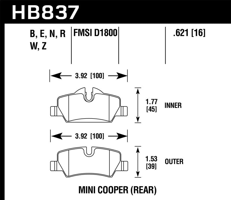 Hawk 14-19 Mini Cooper DTC-30 Rear Motorsports Brake Pads Brake Pads - Racing Hawk Performance